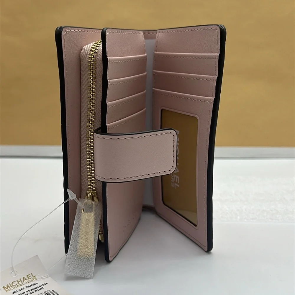 Michael Kors Jet Set Medium Floral Print Bi-Fold Wallet POWDER BLUSH NWT